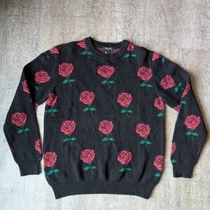 Forever 21 Roses Pattern Black And Red Sweater - Size Small